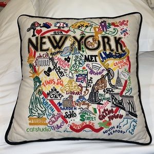 Catstudio NYC Hand-Embroidered Pillow | New York City Landmark Map | NWT